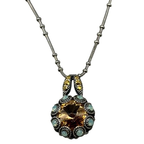 Mariana pendent necklace handmade crystal amber blue 17" chain N-5070 READ NEW - Picture 1 of 8